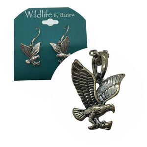 Soaring Freedom Eagle Necklace Earring Set Wildlife by Barlow Silver Pewter Tone